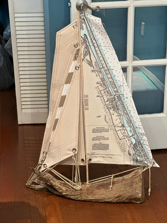 Halifax River Free Standing Driftwood Sailboat with Pulley Cleat